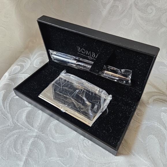 Bombay Black Leather Pen and Business Card Holder Set - Picture 2 of 9